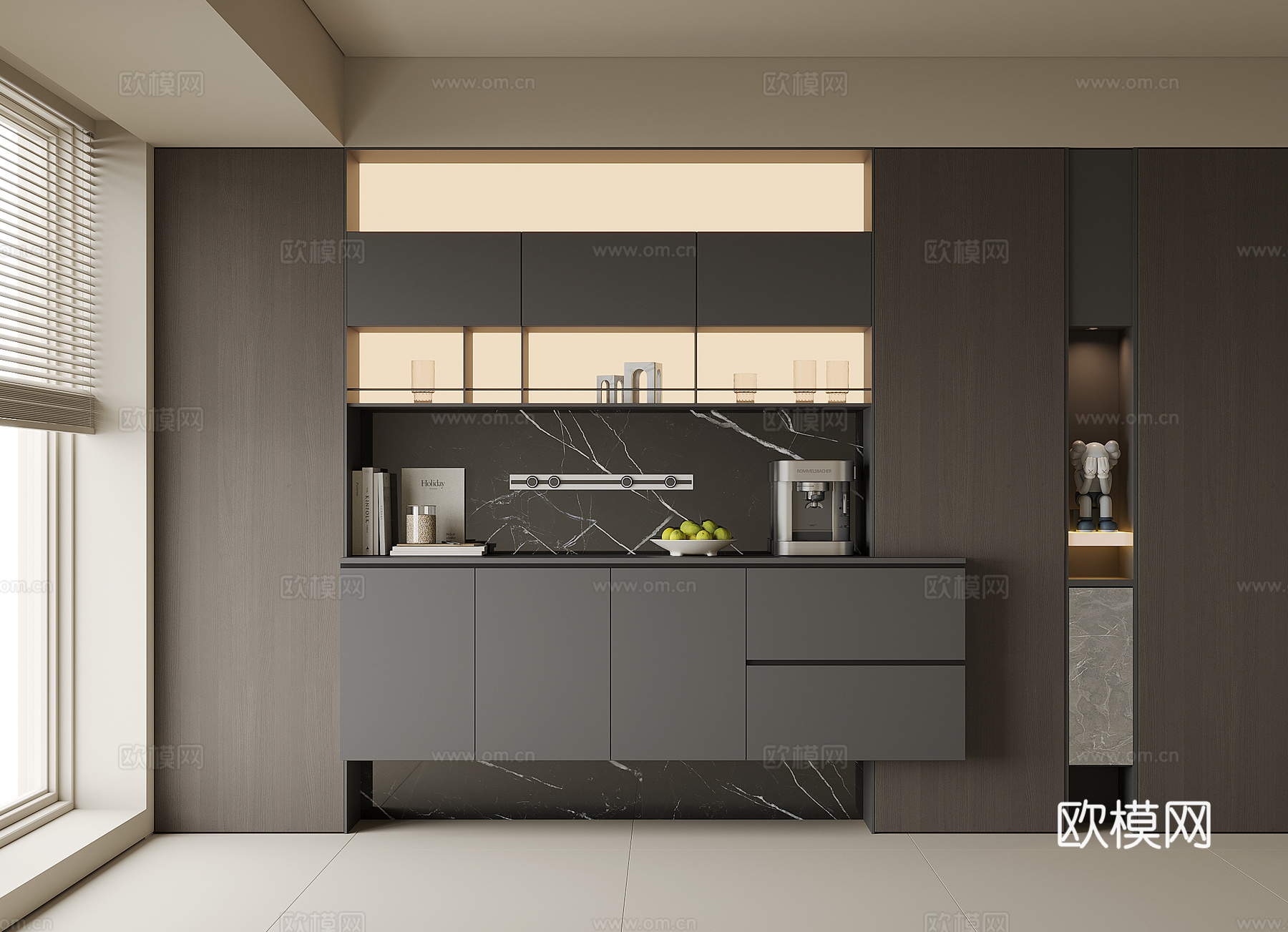 现代酒柜餐边柜su模型