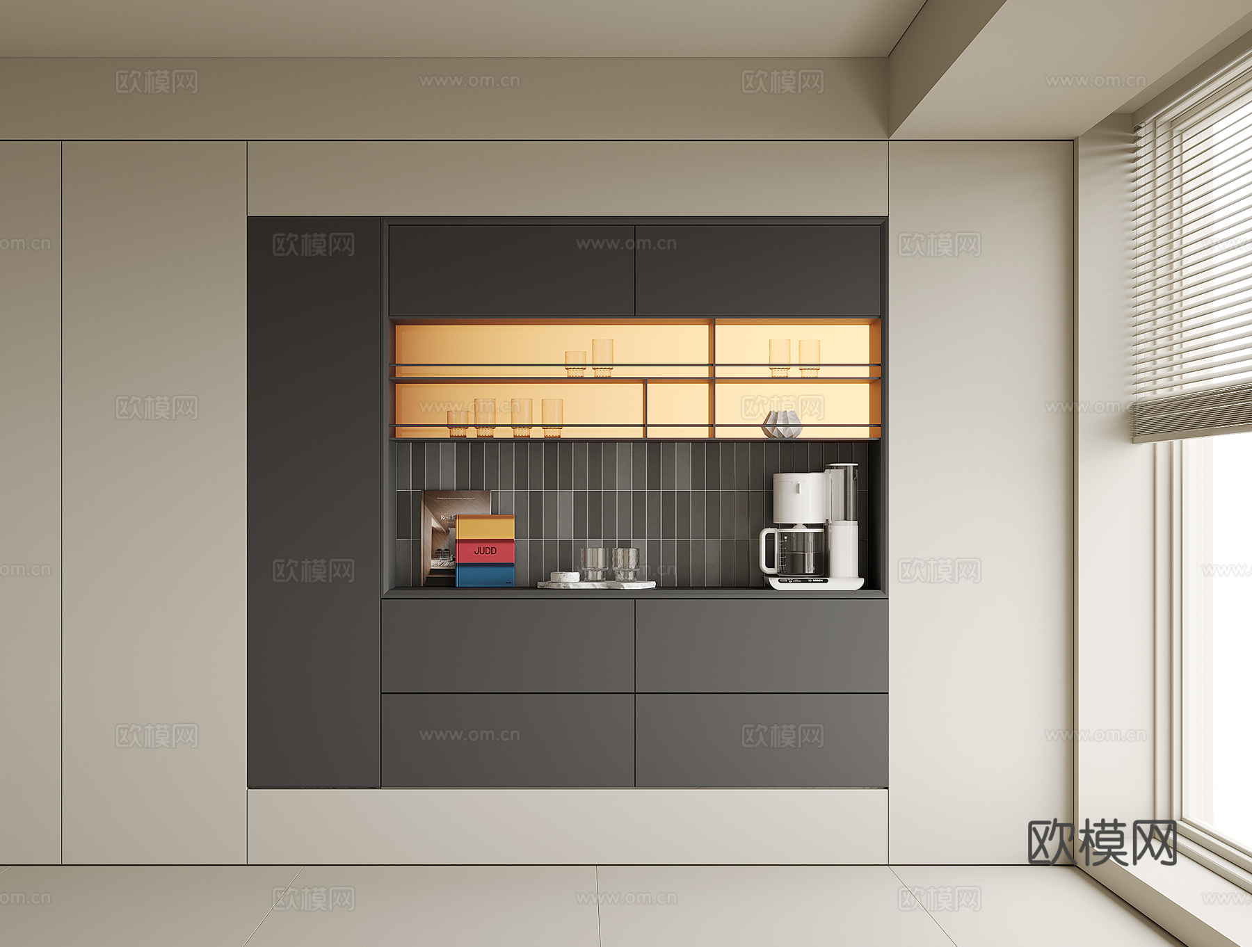 现代酒柜餐边柜su模型下载（渲染图1）