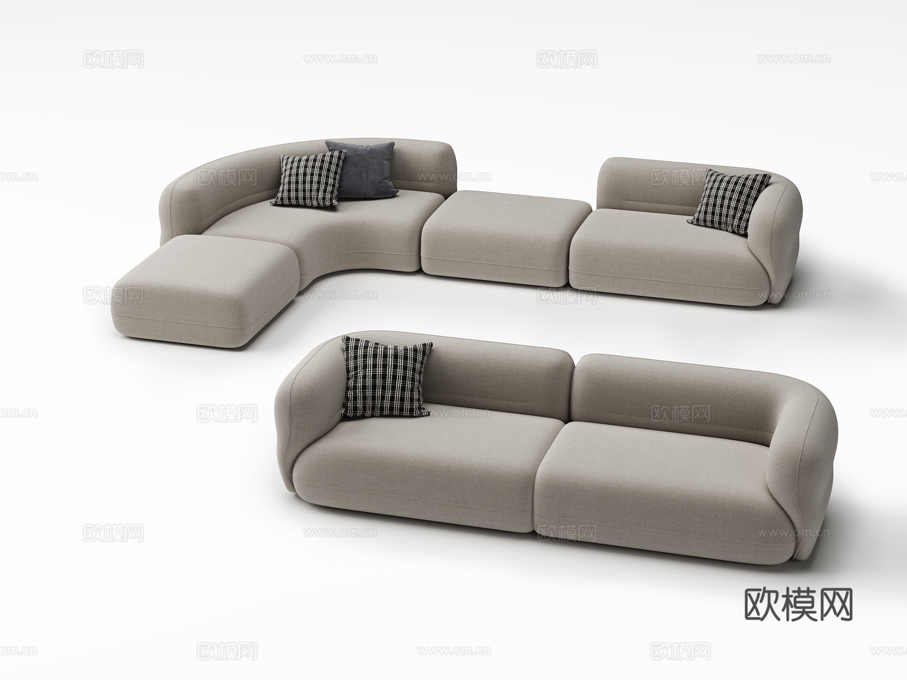 现代组合沙发 转角沙发 L布艺沙发3d模型下载