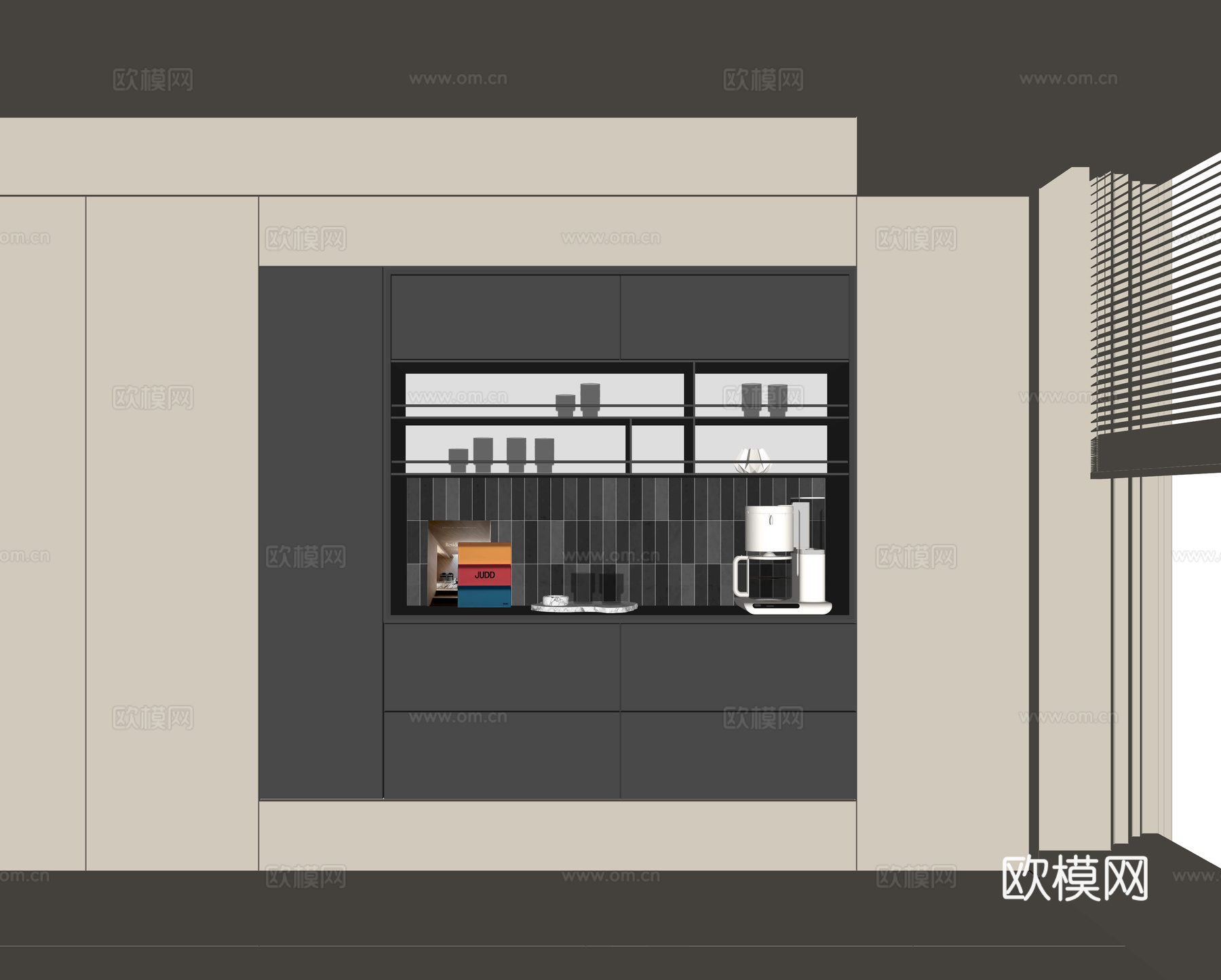 现代酒柜餐边柜su模型下载（渲染图2）