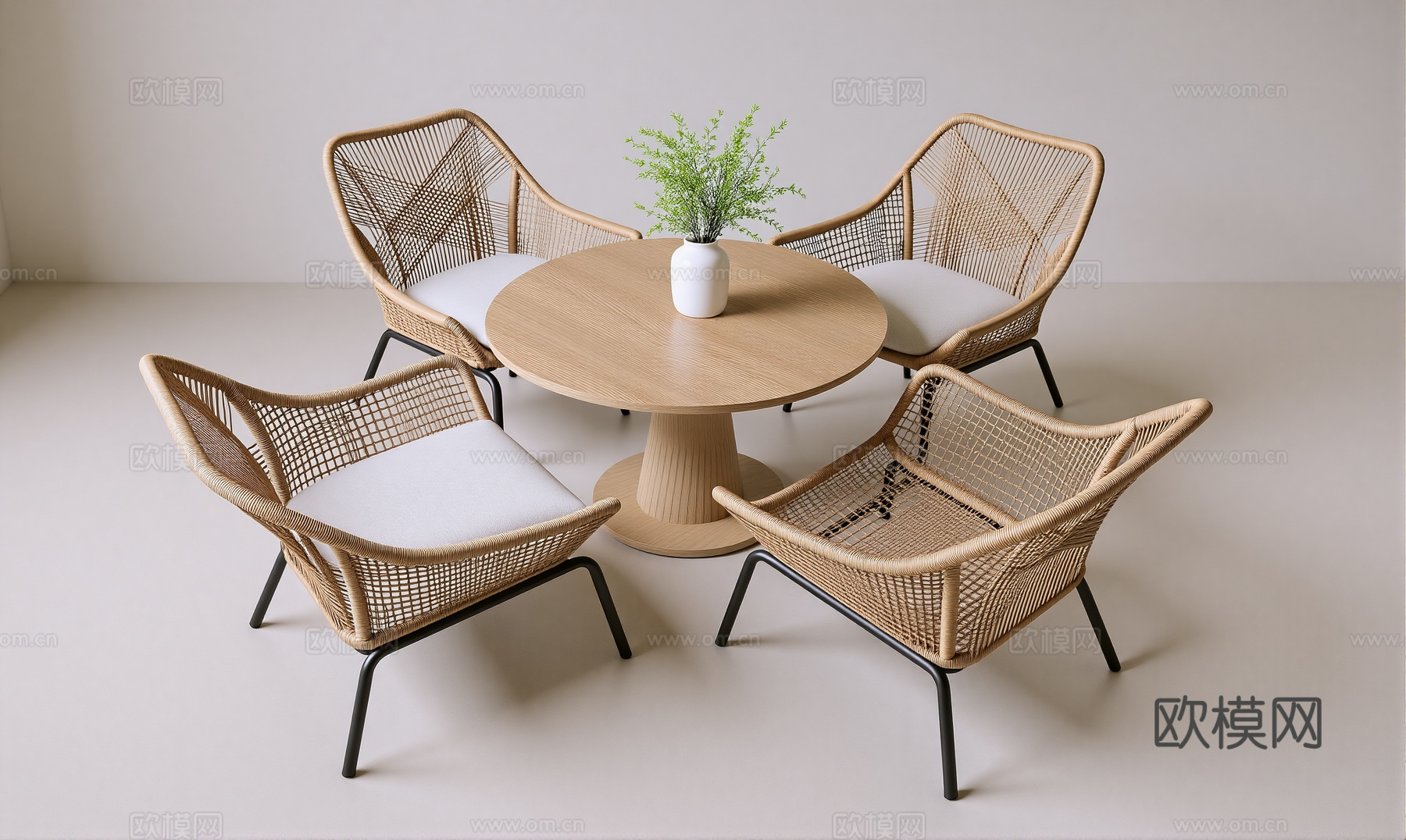 现代户外休闲桌椅 藤编休闲椅 户外休闲椅 实木茶几su模型