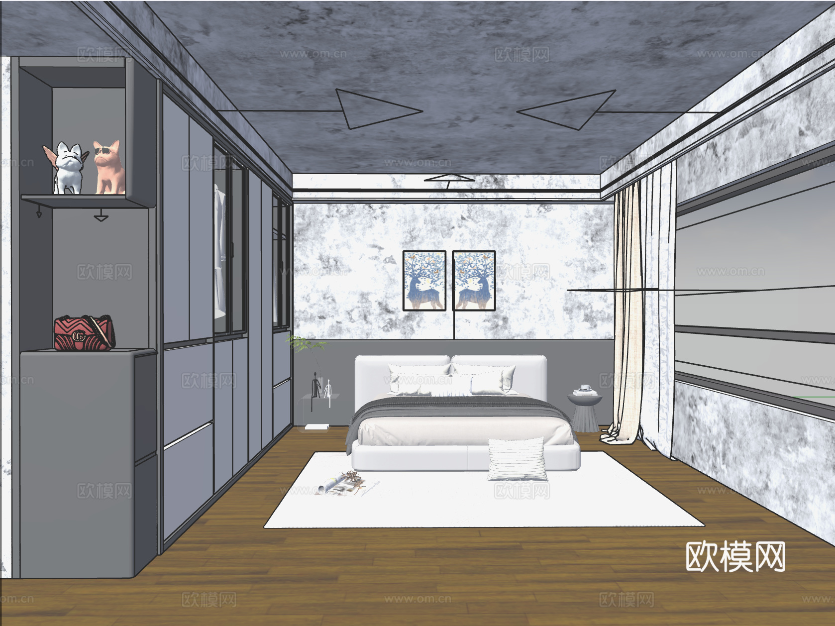 现代简约卧室免费su模型