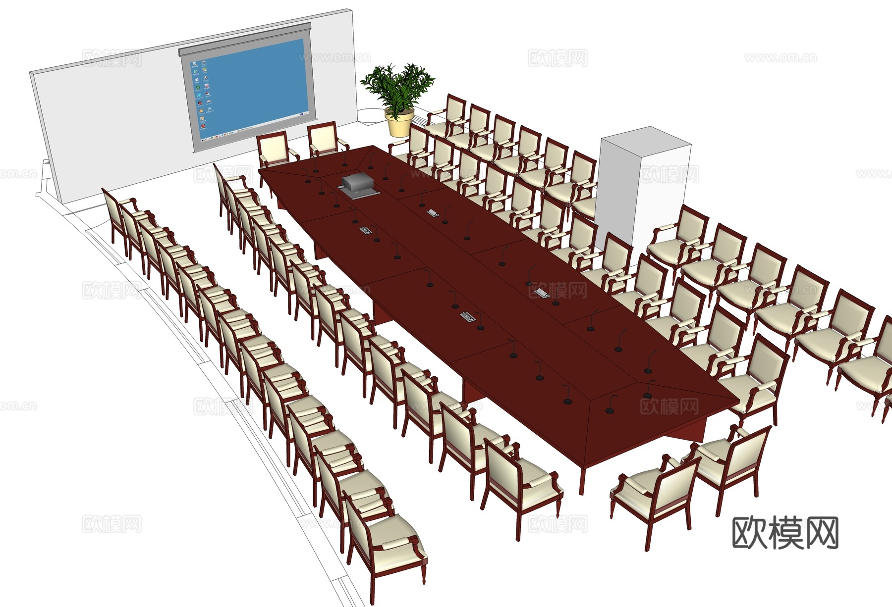 会议桌 办公家具 会议台 会议椅su模型