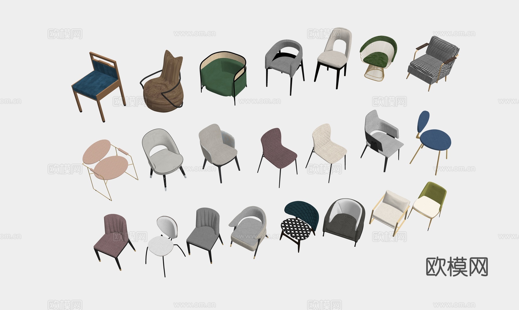 轻奢单人沙发 轻奢休闲椅子su模型