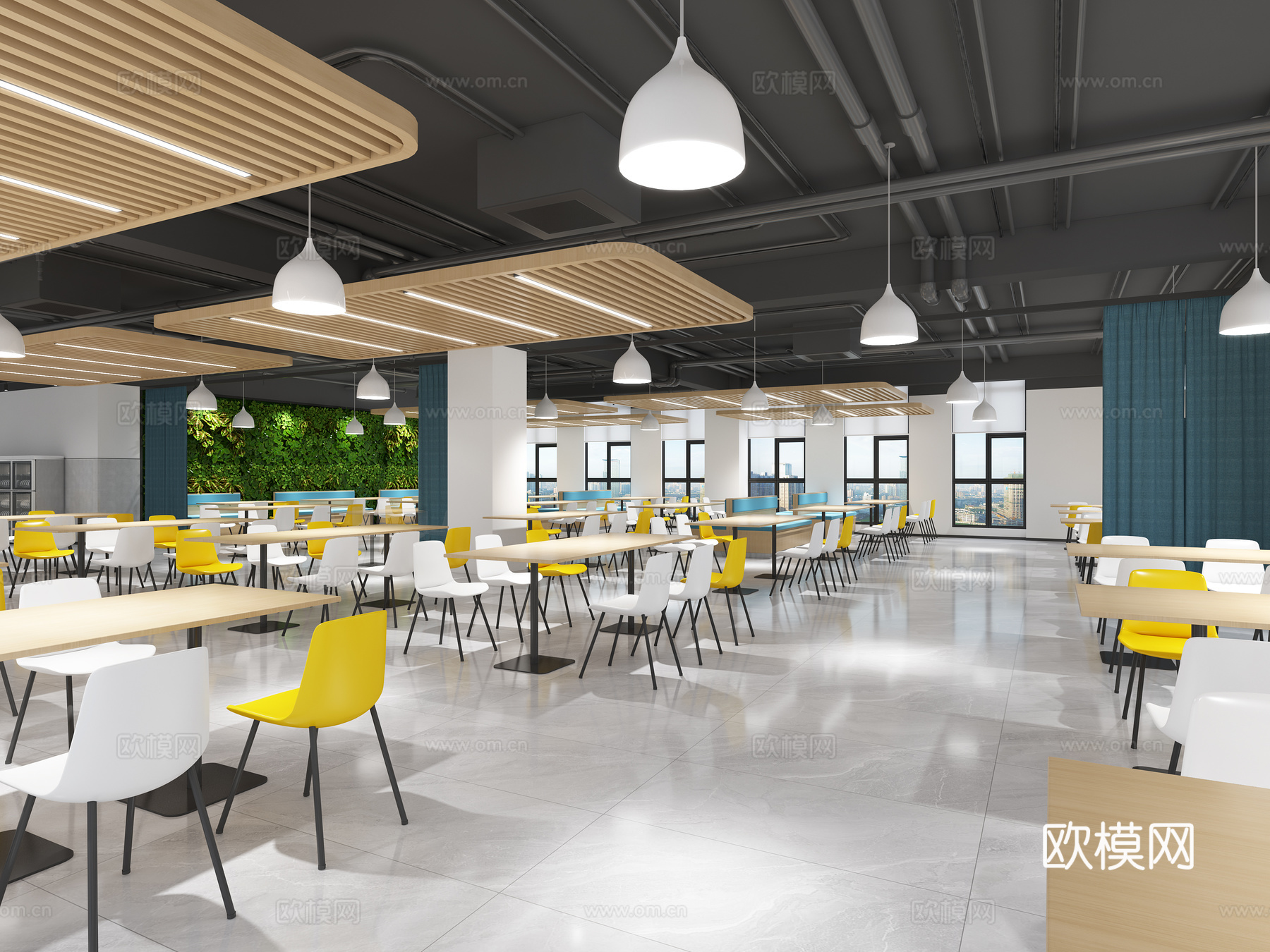 现代简约食堂 员工餐厅 自助餐厅 学校食堂  职工食堂3d模型下载（渲染图1）