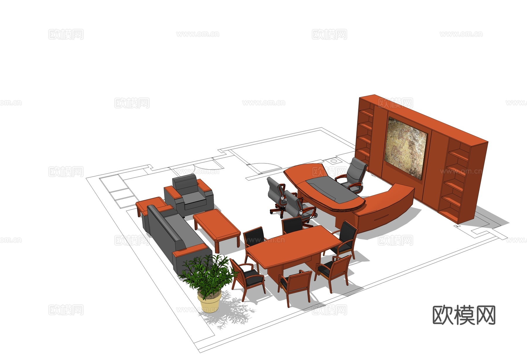 班台桌 办公桌 沙发 茶几 文件柜 办公家具 办公椅su模型