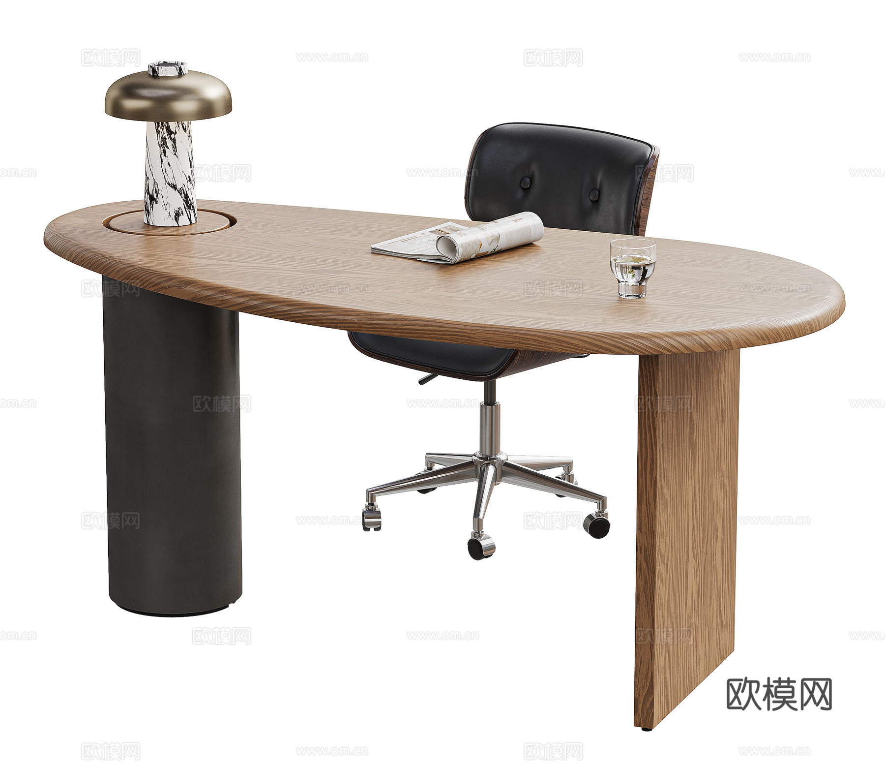 现代书桌椅 办公桌椅 办公椅 台灯 书桌摆件 书籍su模型