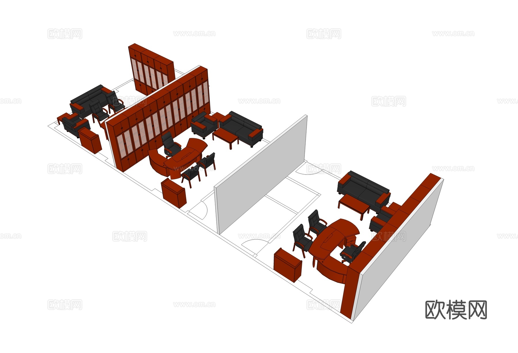 班台桌 办公桌 沙发 茶几 文件柜 办公家具 办公椅su模型