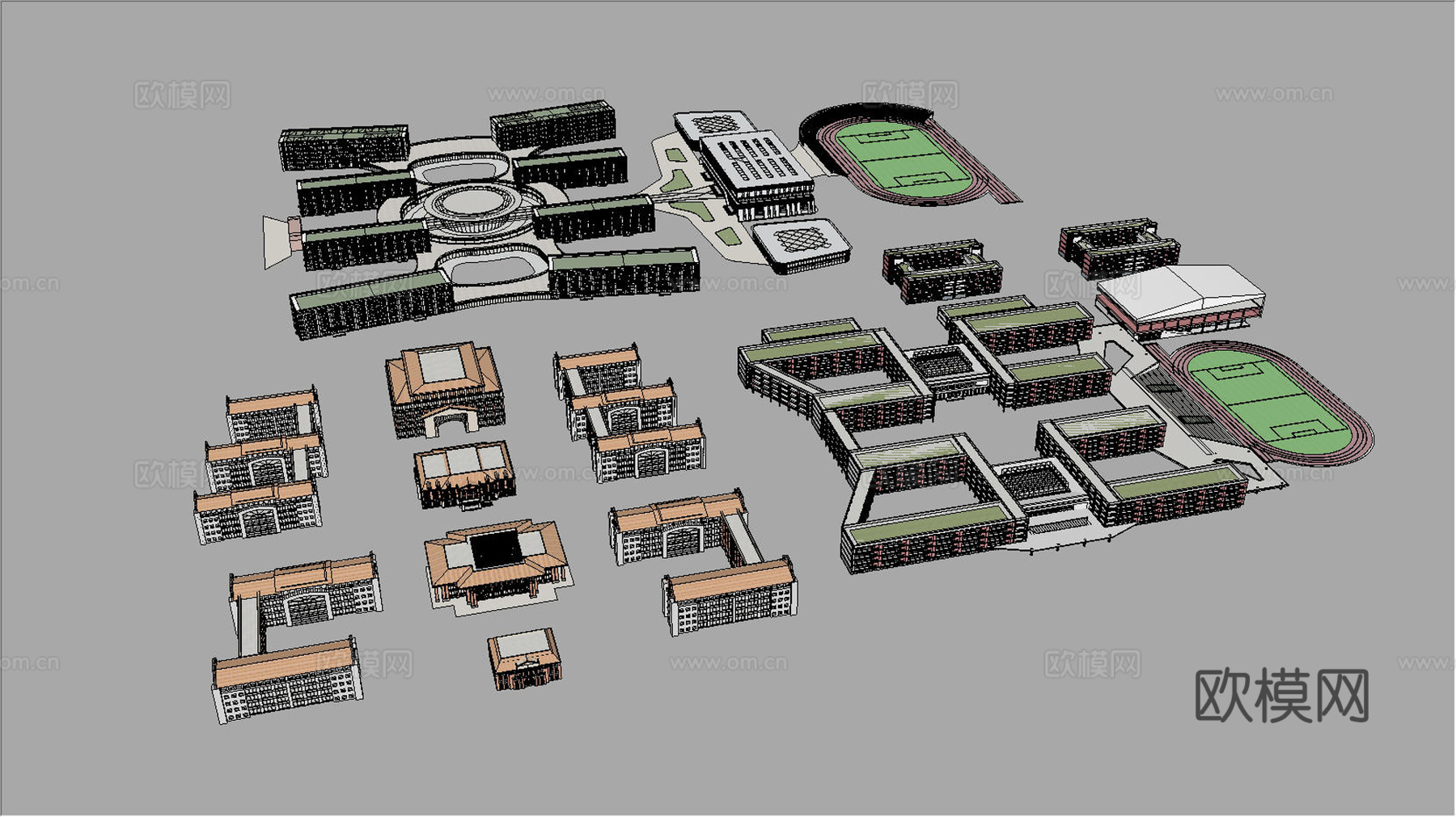 学校 教学楼 行政楼 体育馆 体育场su模型