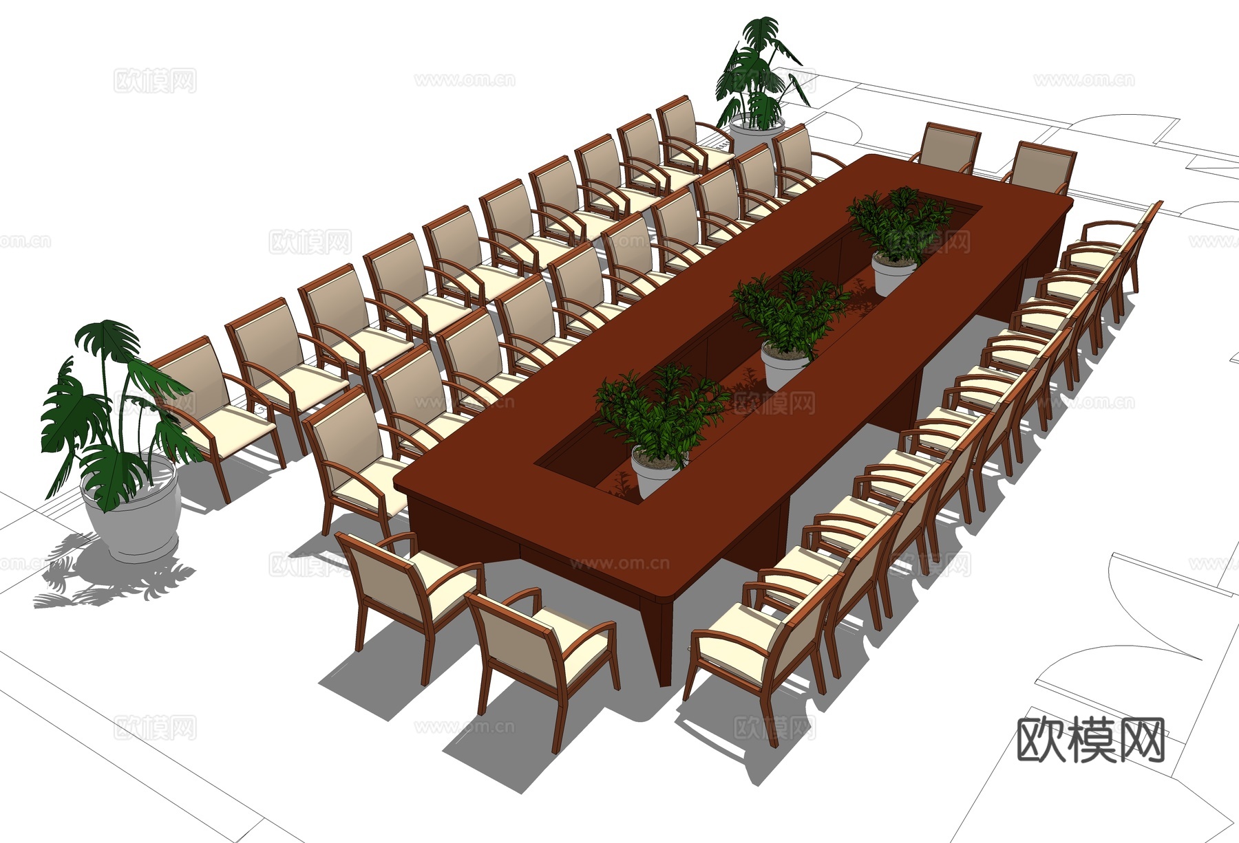 会议桌 办公家具 会议台 会议椅su模型