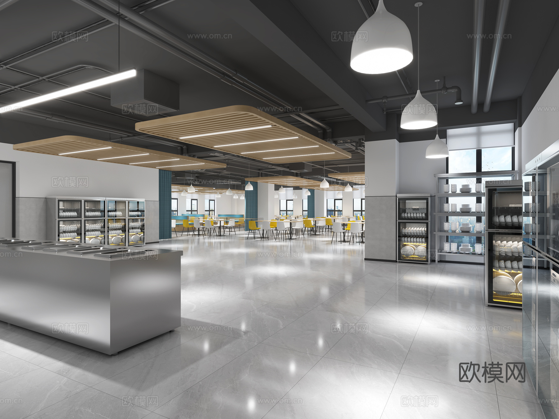 现代简约食堂 员工餐厅 自助餐厅 学校食堂  职工食堂3d模型下载（渲染图3）