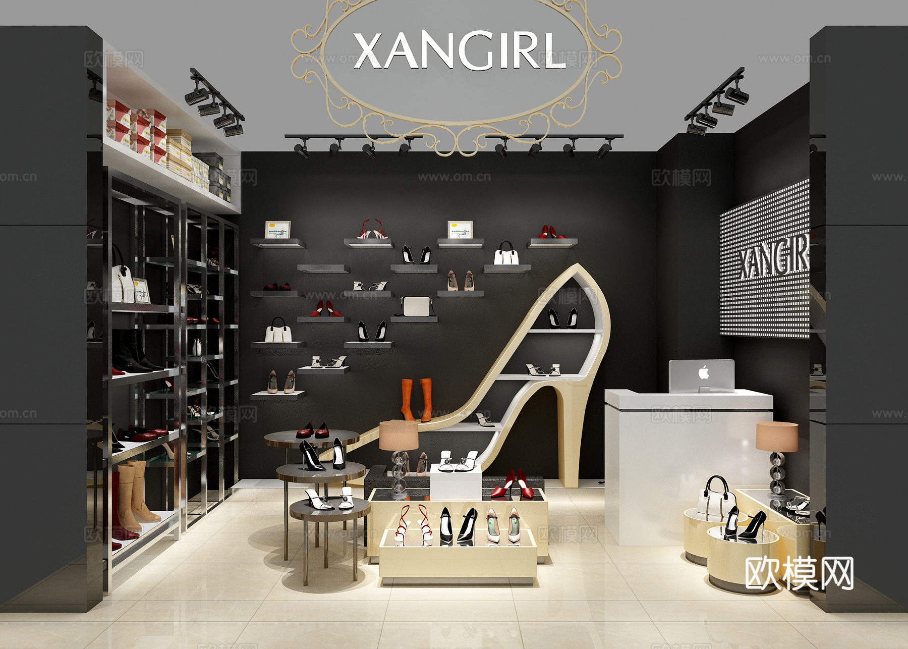 现代商场女鞋店3d模型下载