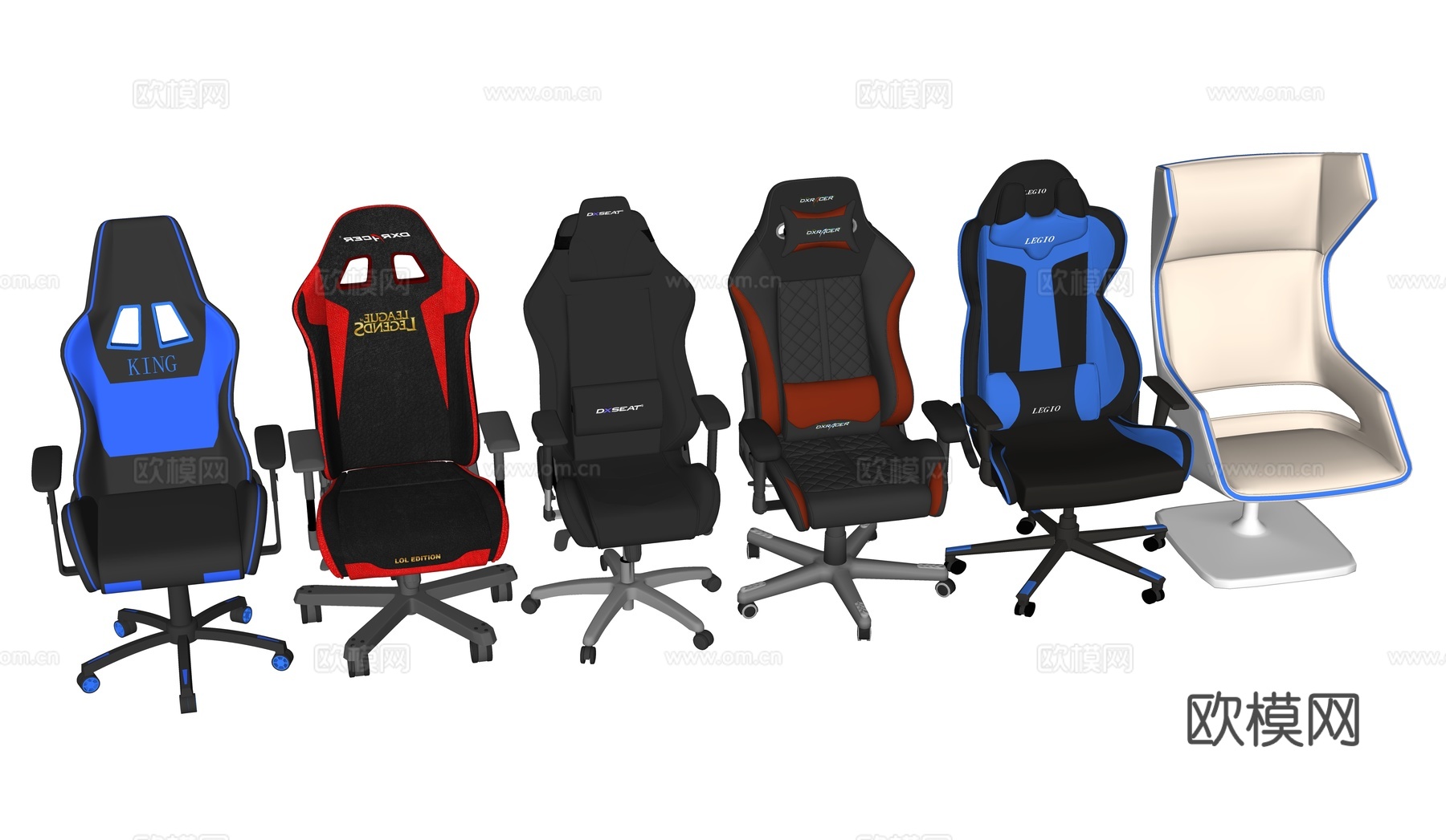 现代网吧电竞椅皮革转椅su模型