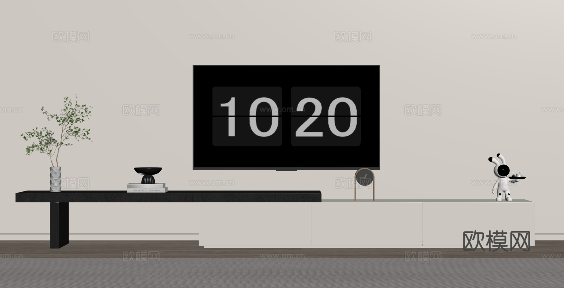 现代电视柜su模型下载（渲染图2）