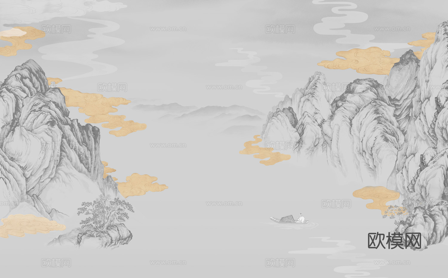 高清中式新中式山水画壁纸壁画装饰画