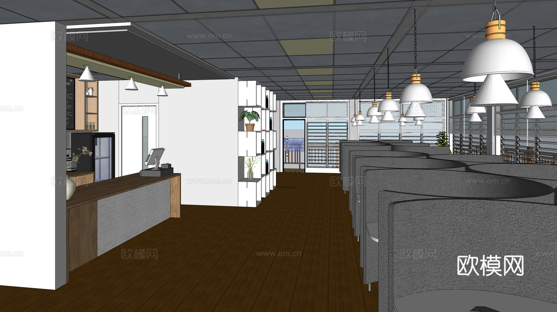 现代简约自习室 自修室 学习空间su模型