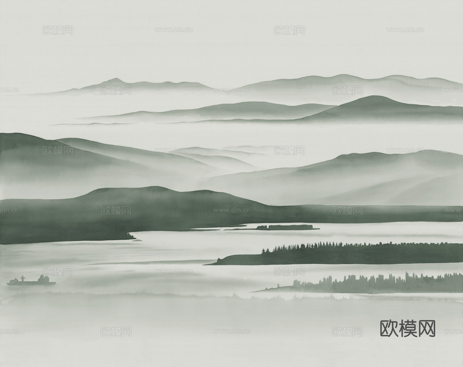 中式山水水墨画壁纸壁画装饰画