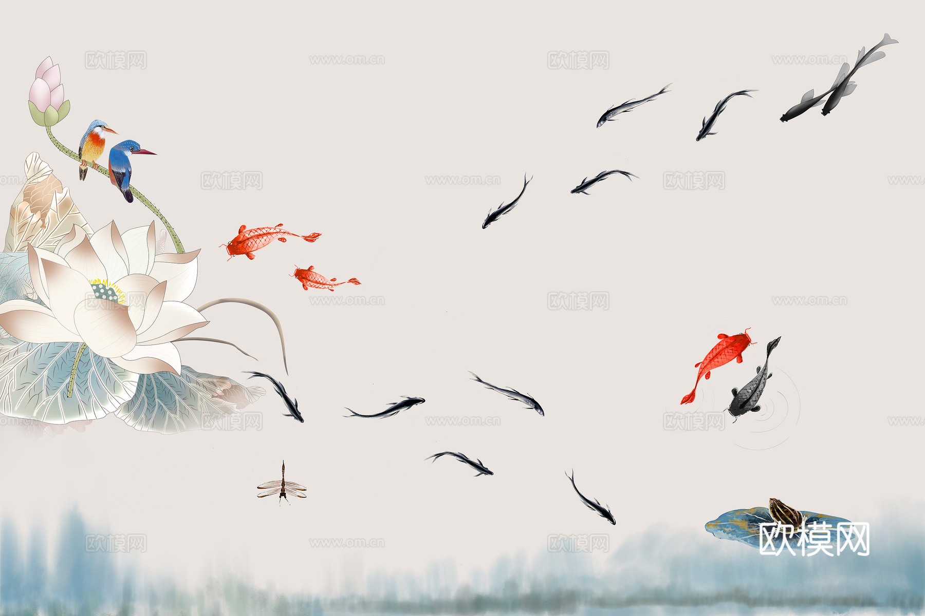 中式新中式花鸟植物壁纸壁画