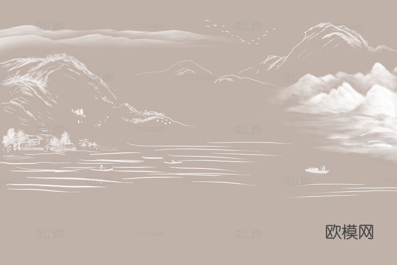 中式新中式高清山水壁纸壁画装饰画