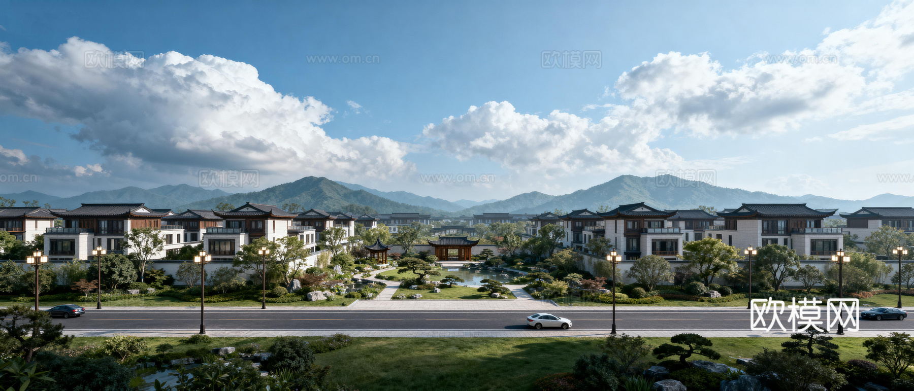 新中式别墅区外景下载