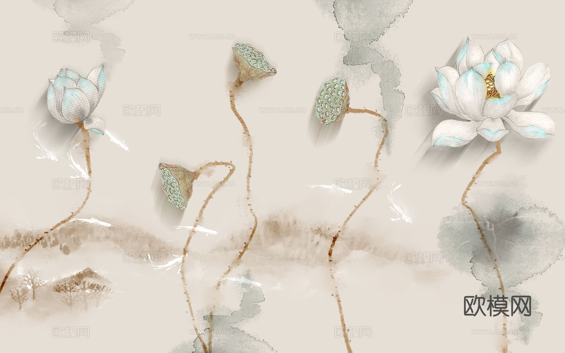 中式新中式花鸟植物壁纸壁画