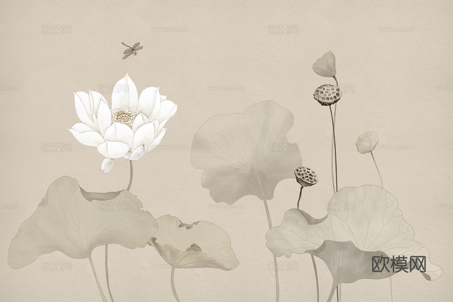 中式新中式花鸟植物壁纸壁画下载