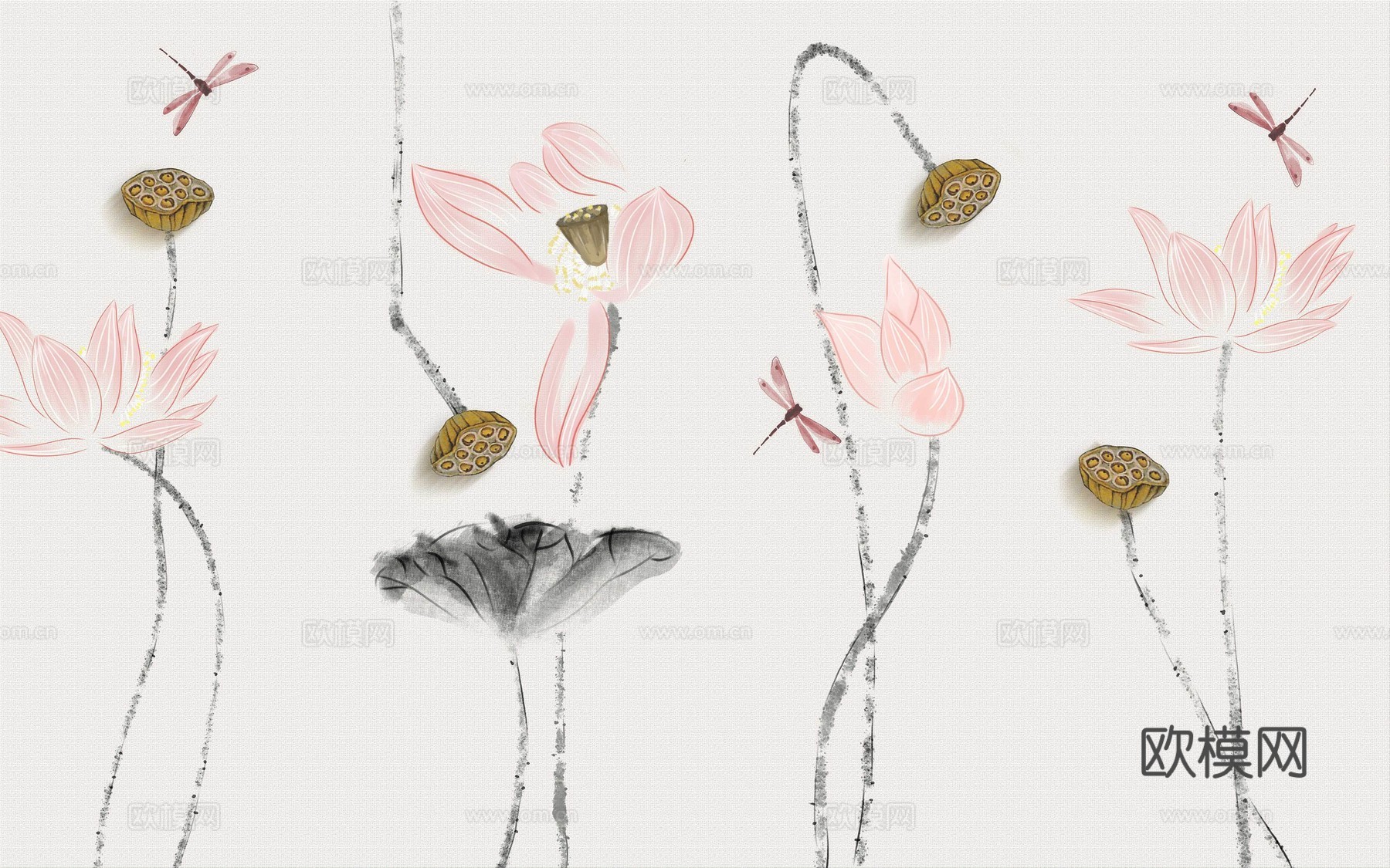 中式新中式花鸟植物壁纸壁画下载