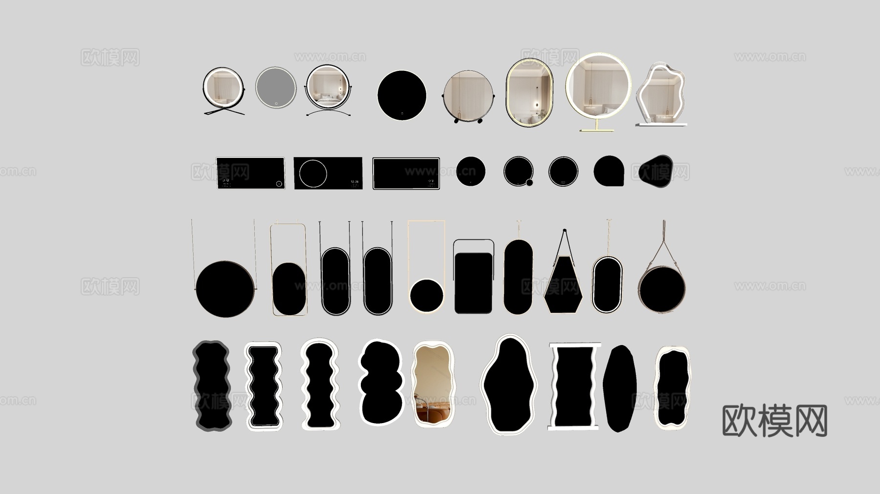 现代简约装饰镜 镜子墙装饰 艺术镜 异形镜 曲面镜 波浪镜su模型