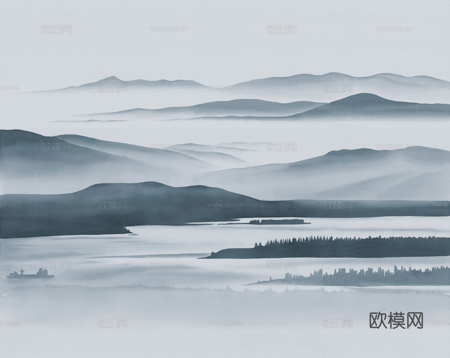 中式山水水墨画壁纸壁画装饰画