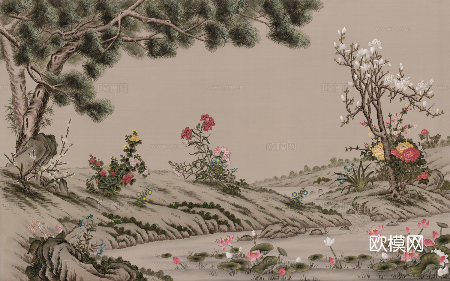 中式新中式高清壁纸壁画装饰画水墨画