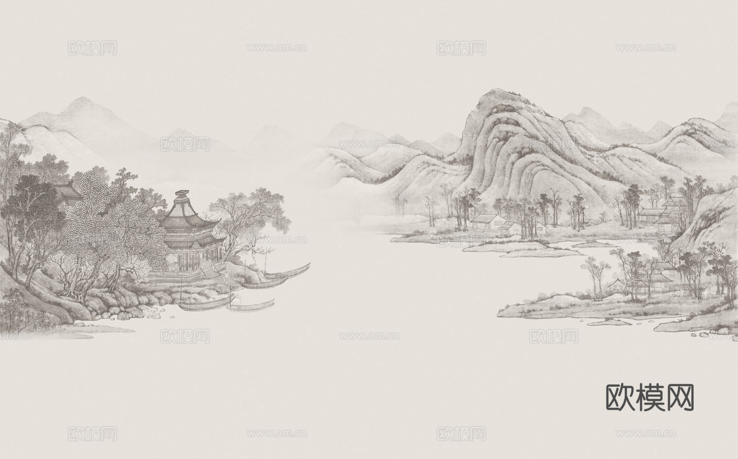 高清中式新中式山水画壁纸壁画装饰画