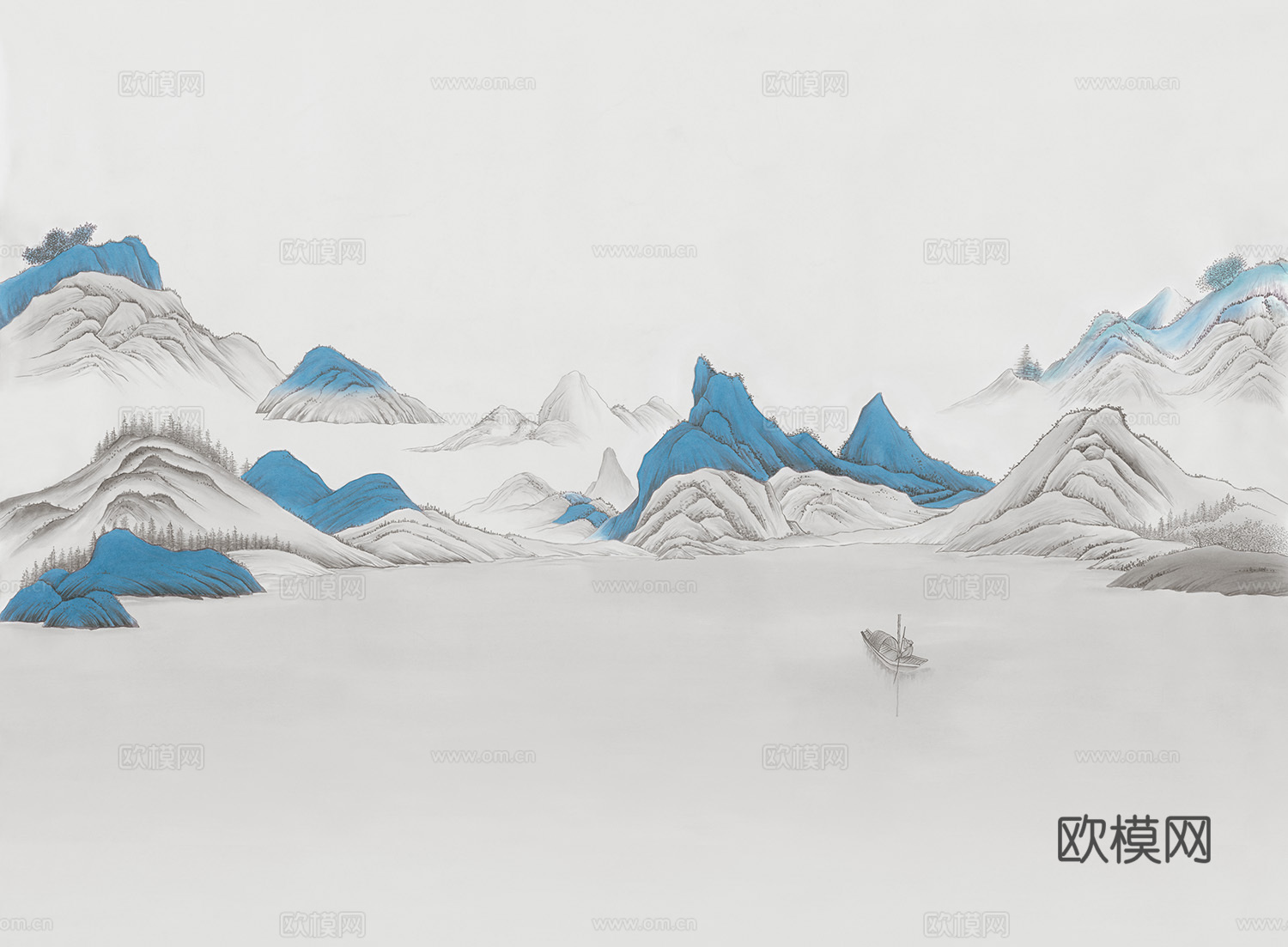 中式山水水墨画壁纸壁画装饰画