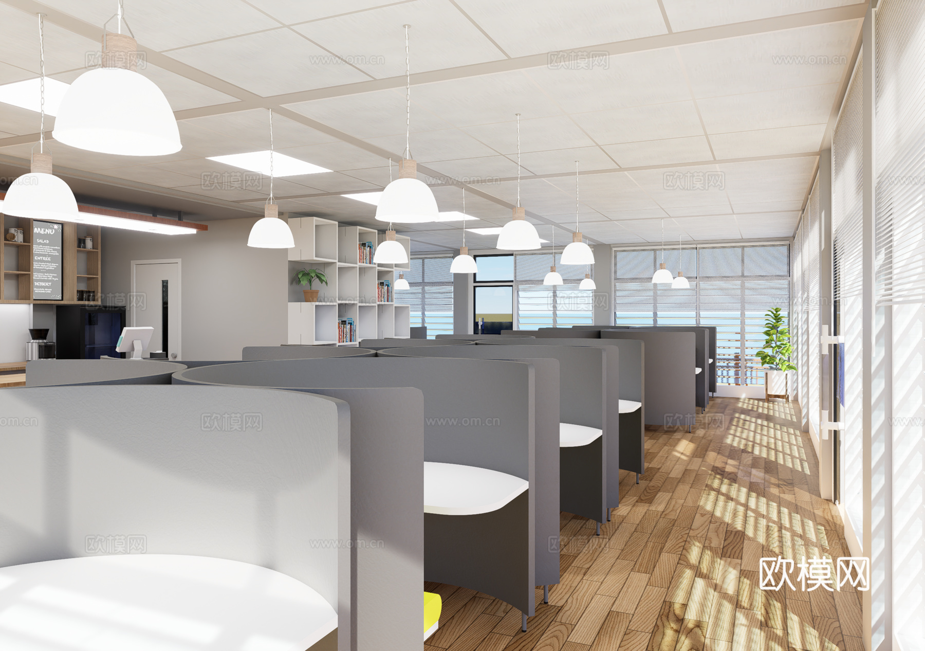 现代简约自习室 自修室 学习空间su模型