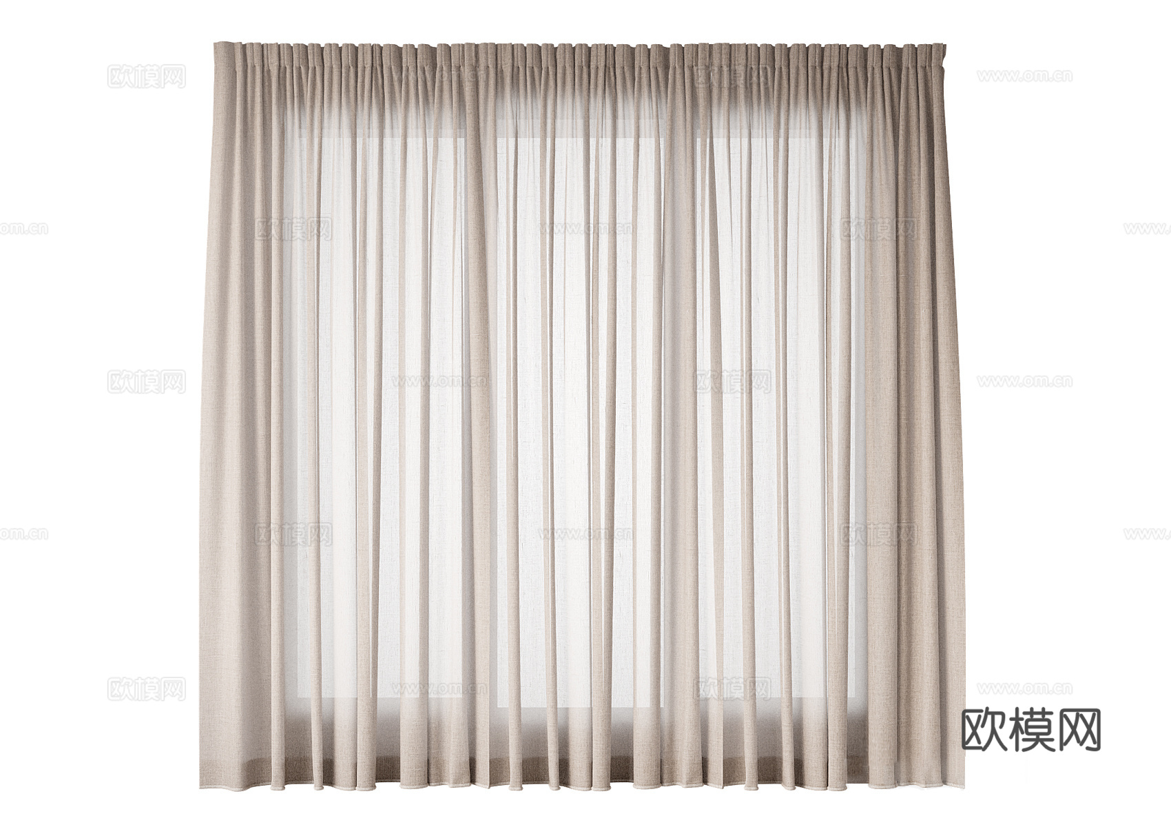 现代奶油风窗帘su模型
