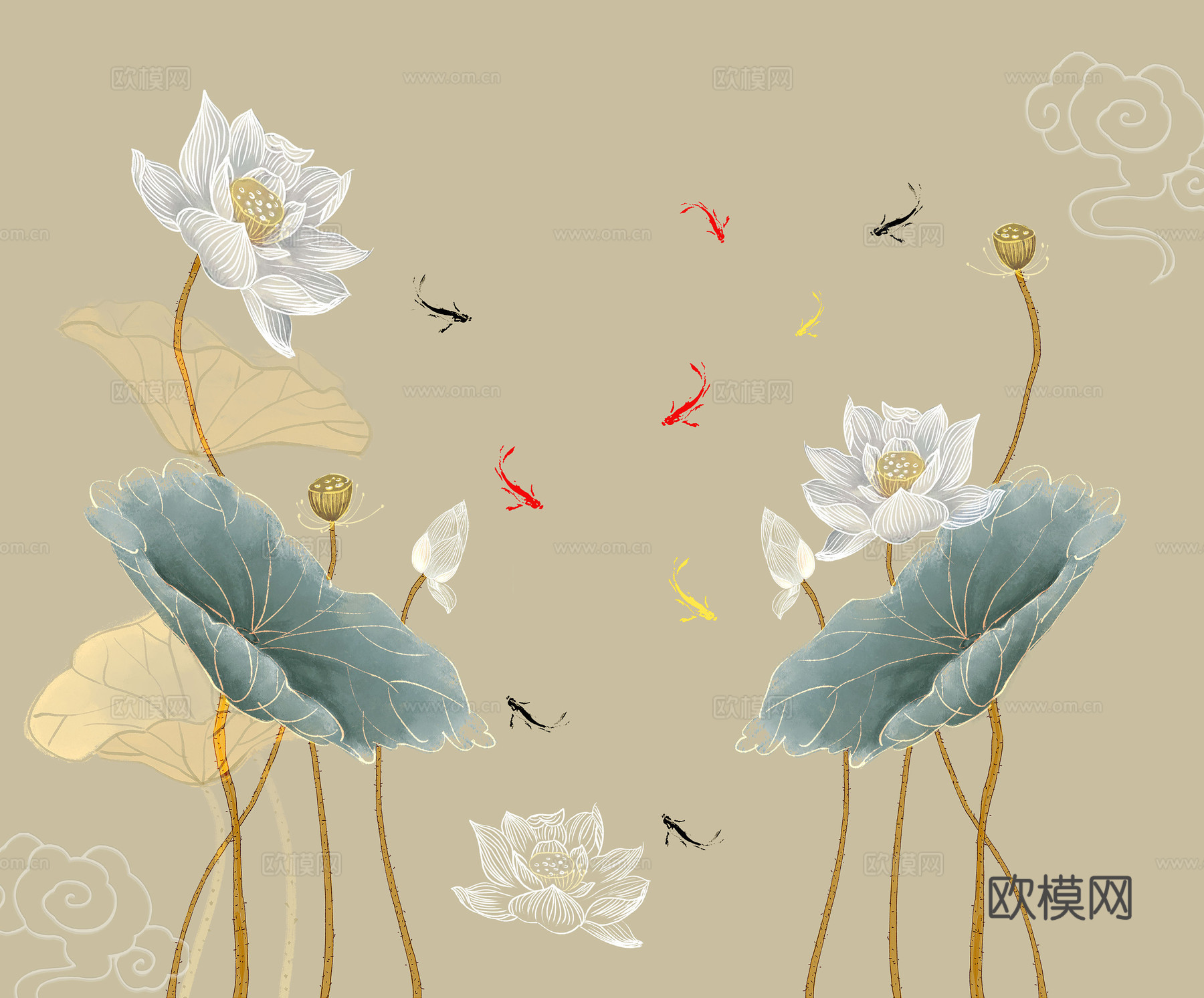 中式新中式花鸟植物壁纸壁画下载