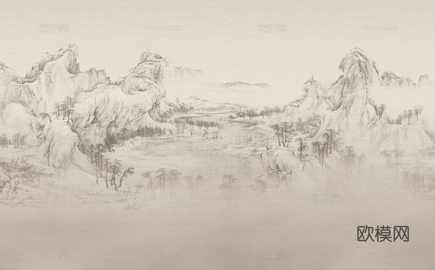 高清中式新中式山水画壁纸壁画装饰画