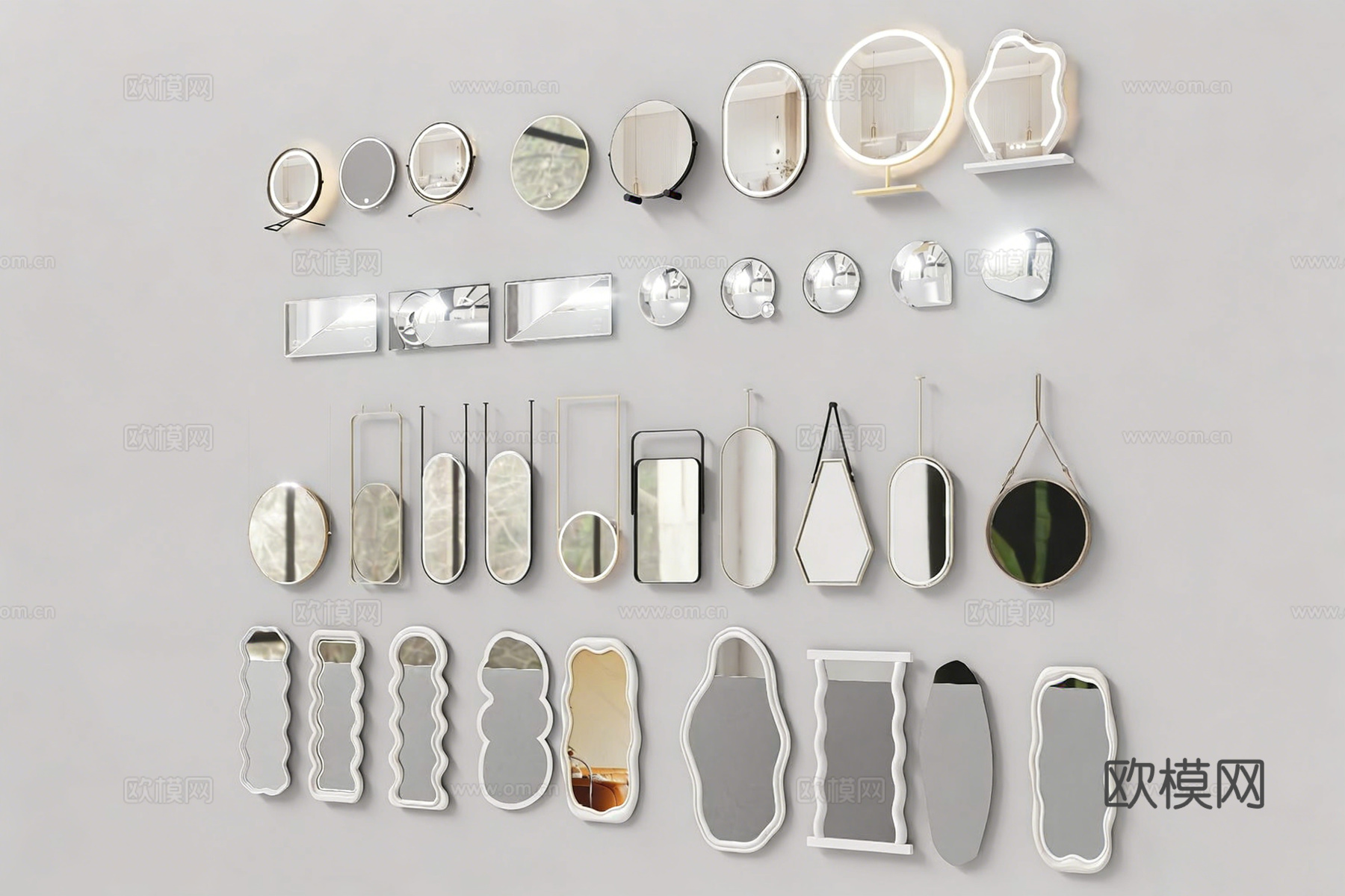 现代简约装饰镜 镜子墙装饰 艺术镜 异形镜 曲面镜 波浪镜su模型