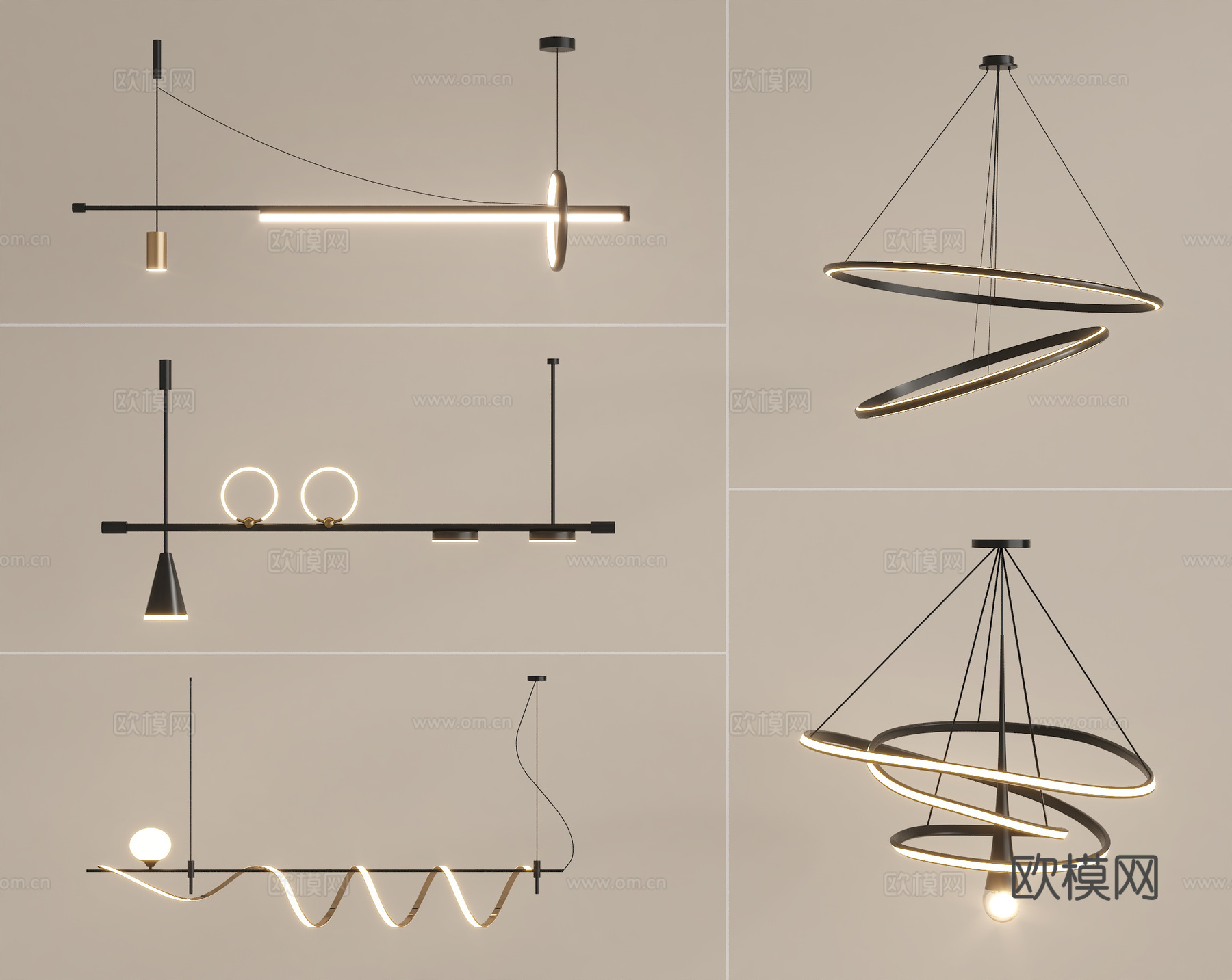 现代吊灯组合 长条吊灯 餐厅吊灯su模型