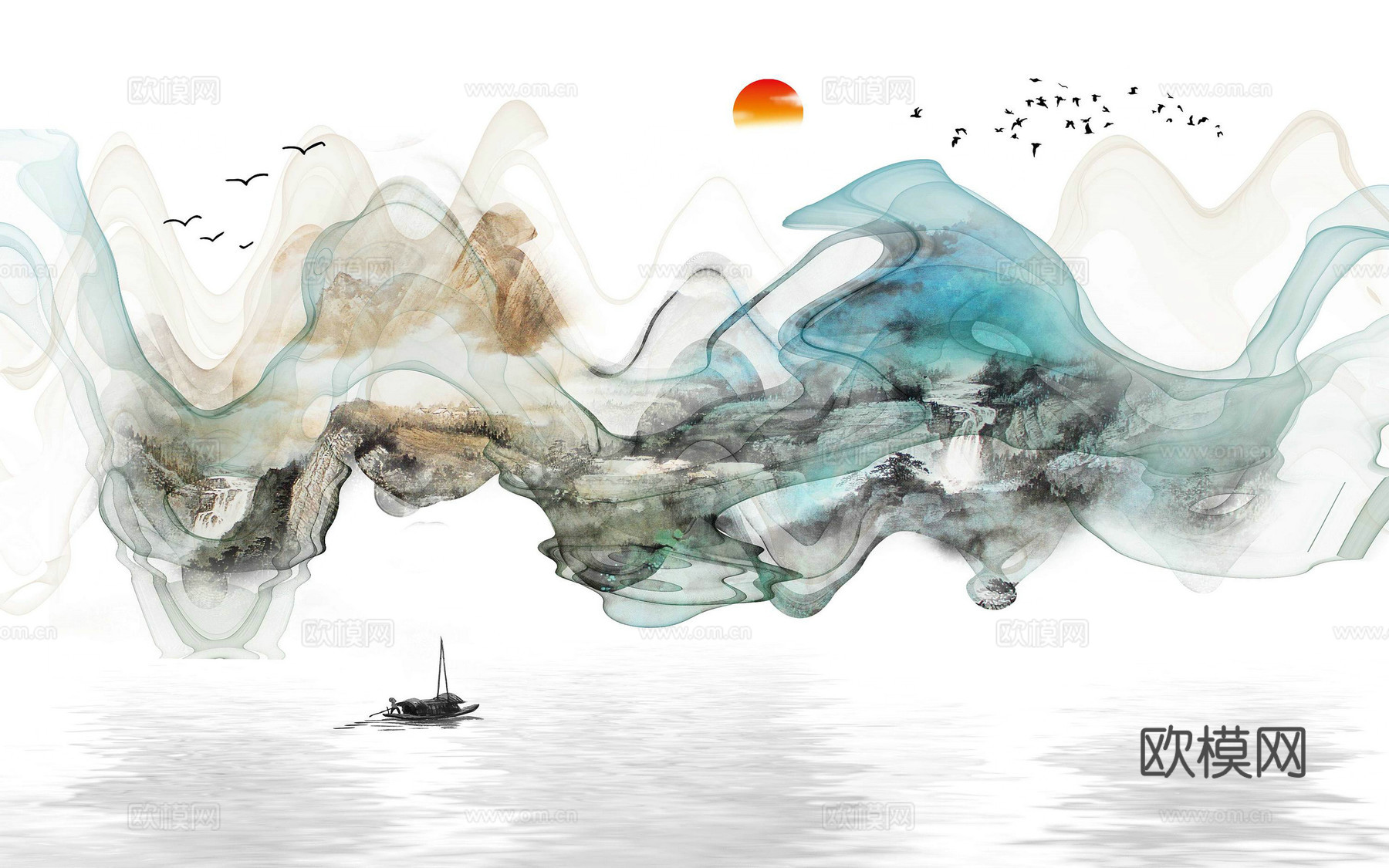 中式新中式抽象水墨画意境壁纸壁画