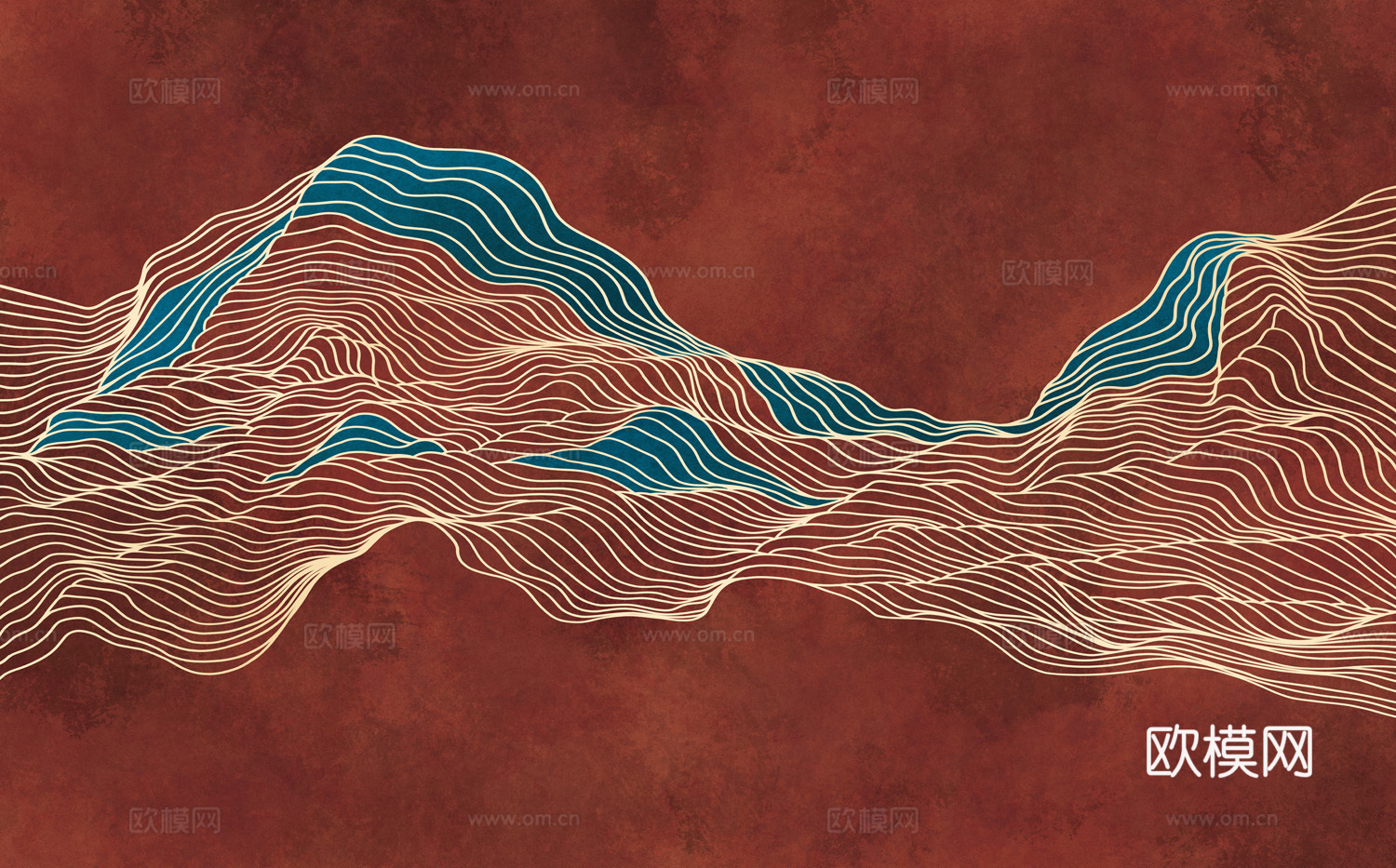 中式新中式抽象画线条壁纸壁画装饰画