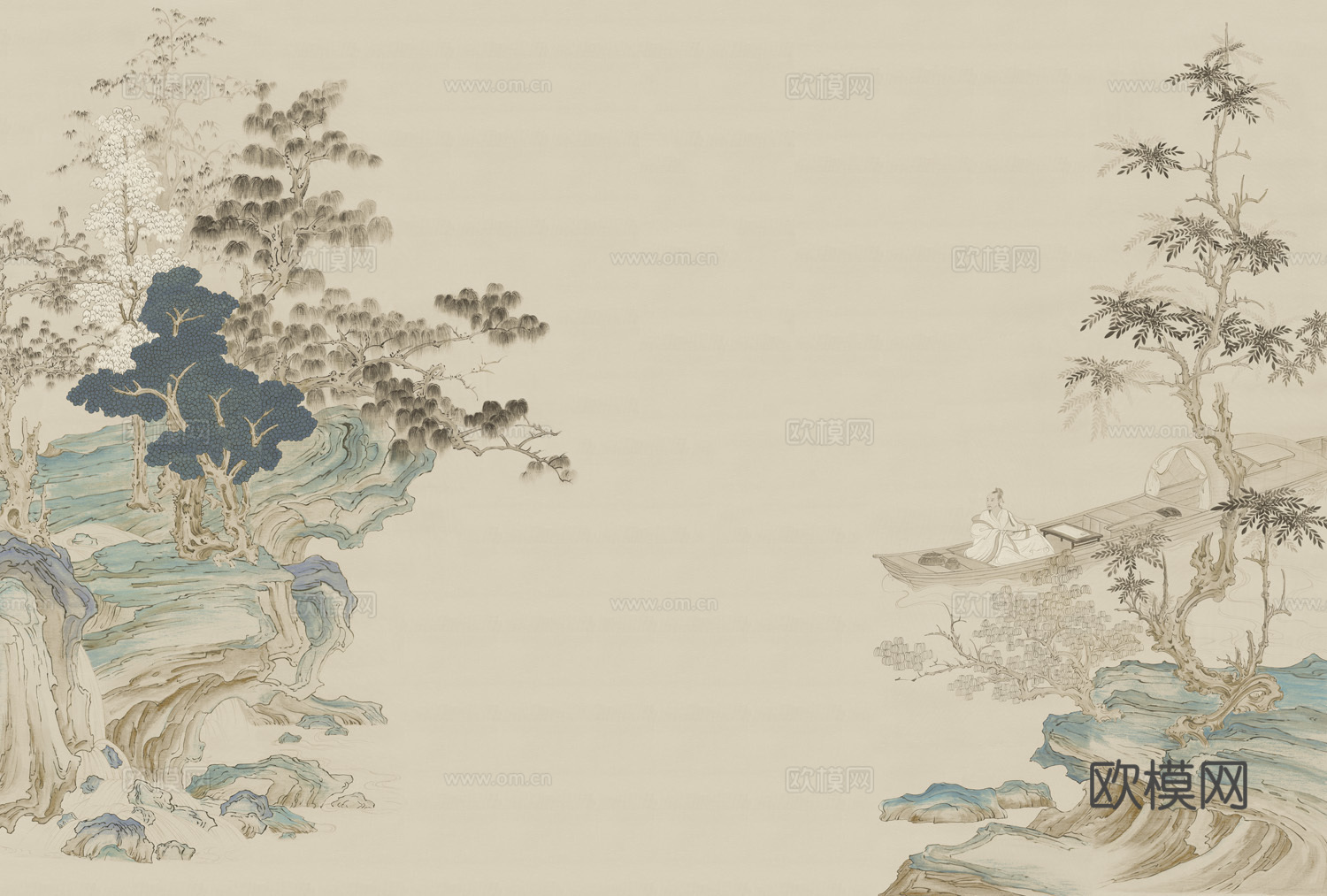 中式山水水墨画壁纸壁画装饰画