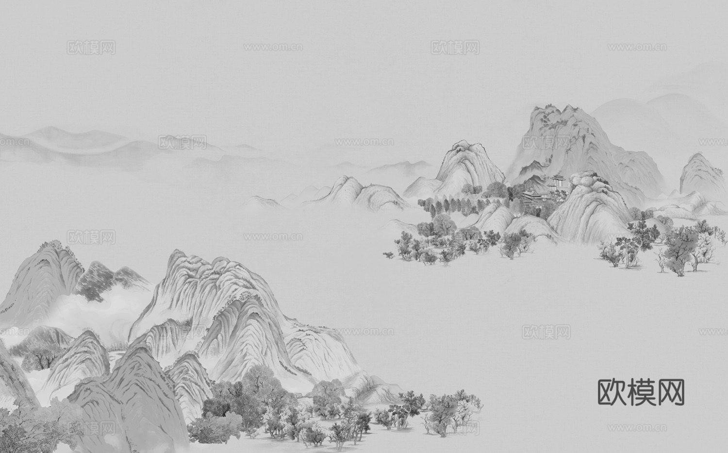 中式山水水墨画壁纸壁画装饰画