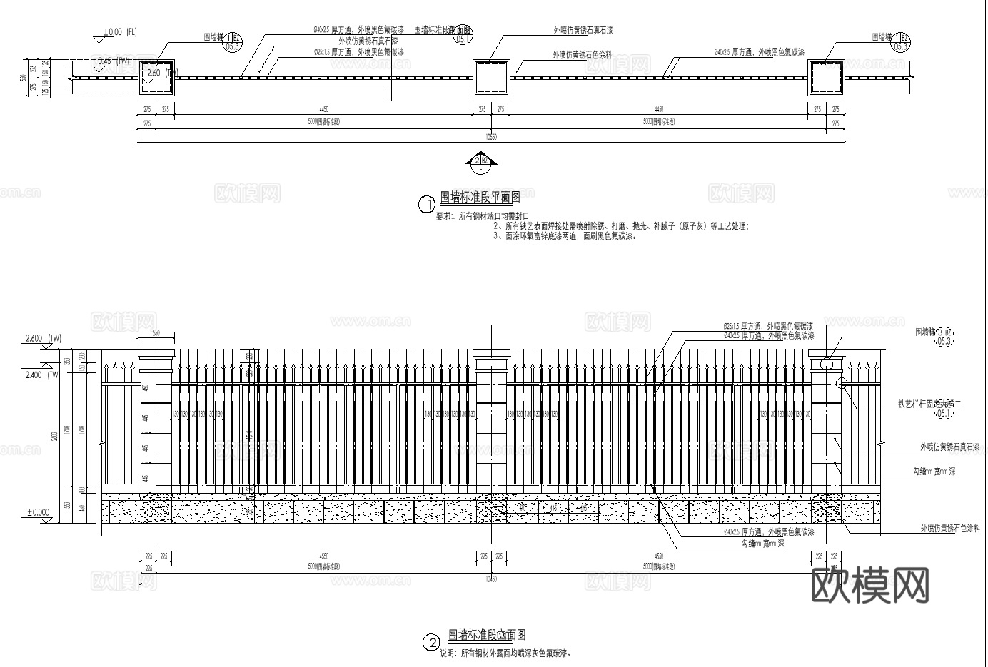 护栏围栏栏杆围墙20套最新整理cad施工图