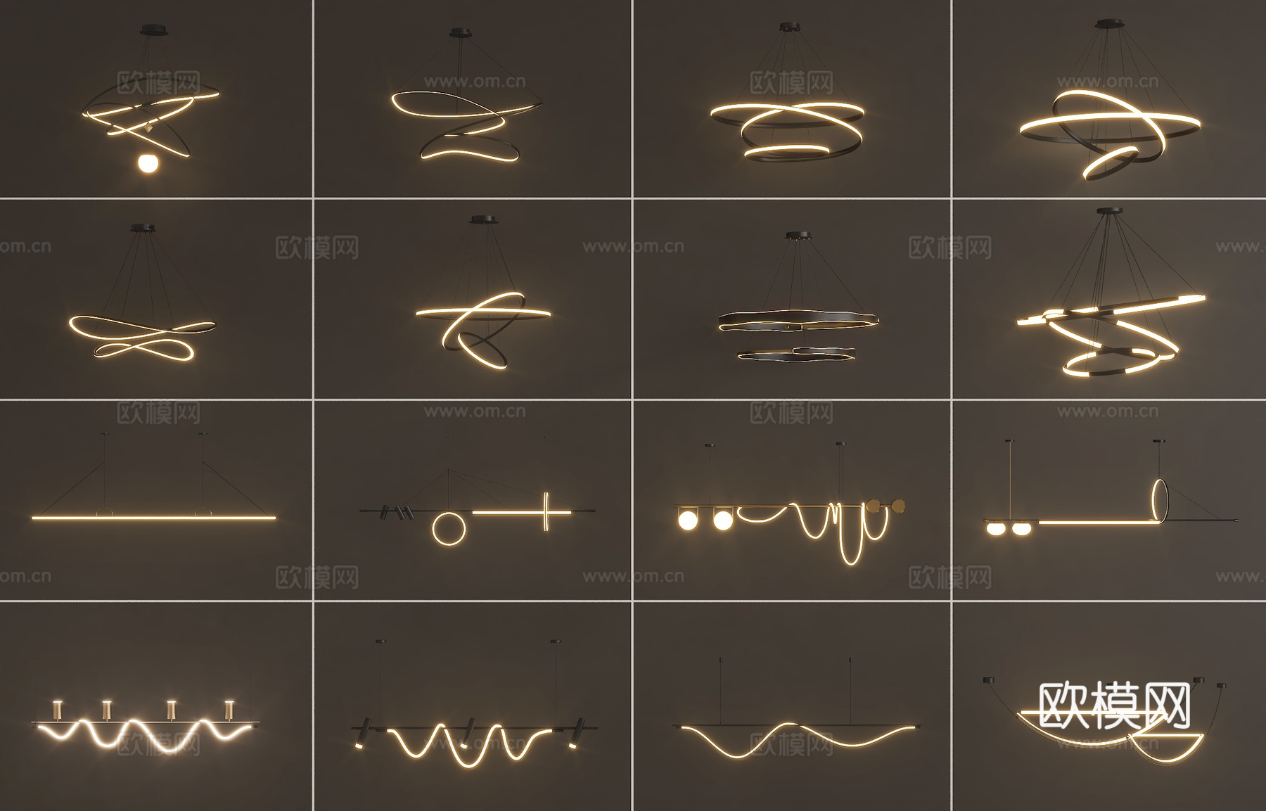现代吊灯组合 餐厅吊灯 长条吊灯su模型