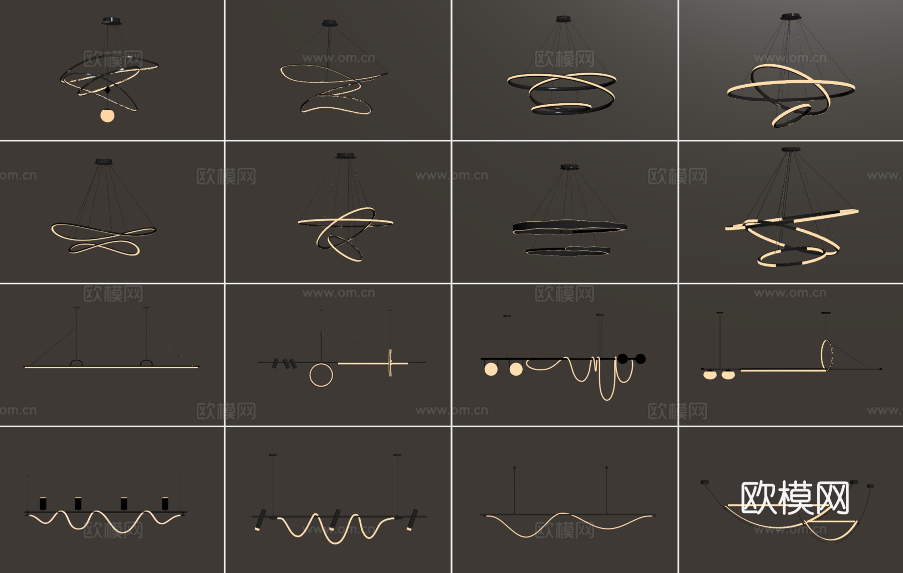 现代吊灯组合 餐厅吊灯 长条吊灯su模型