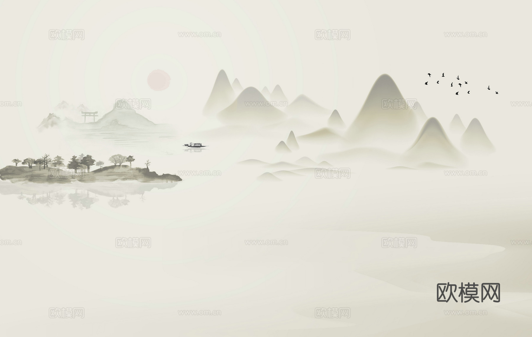 中式山水水墨画壁纸壁画装饰画