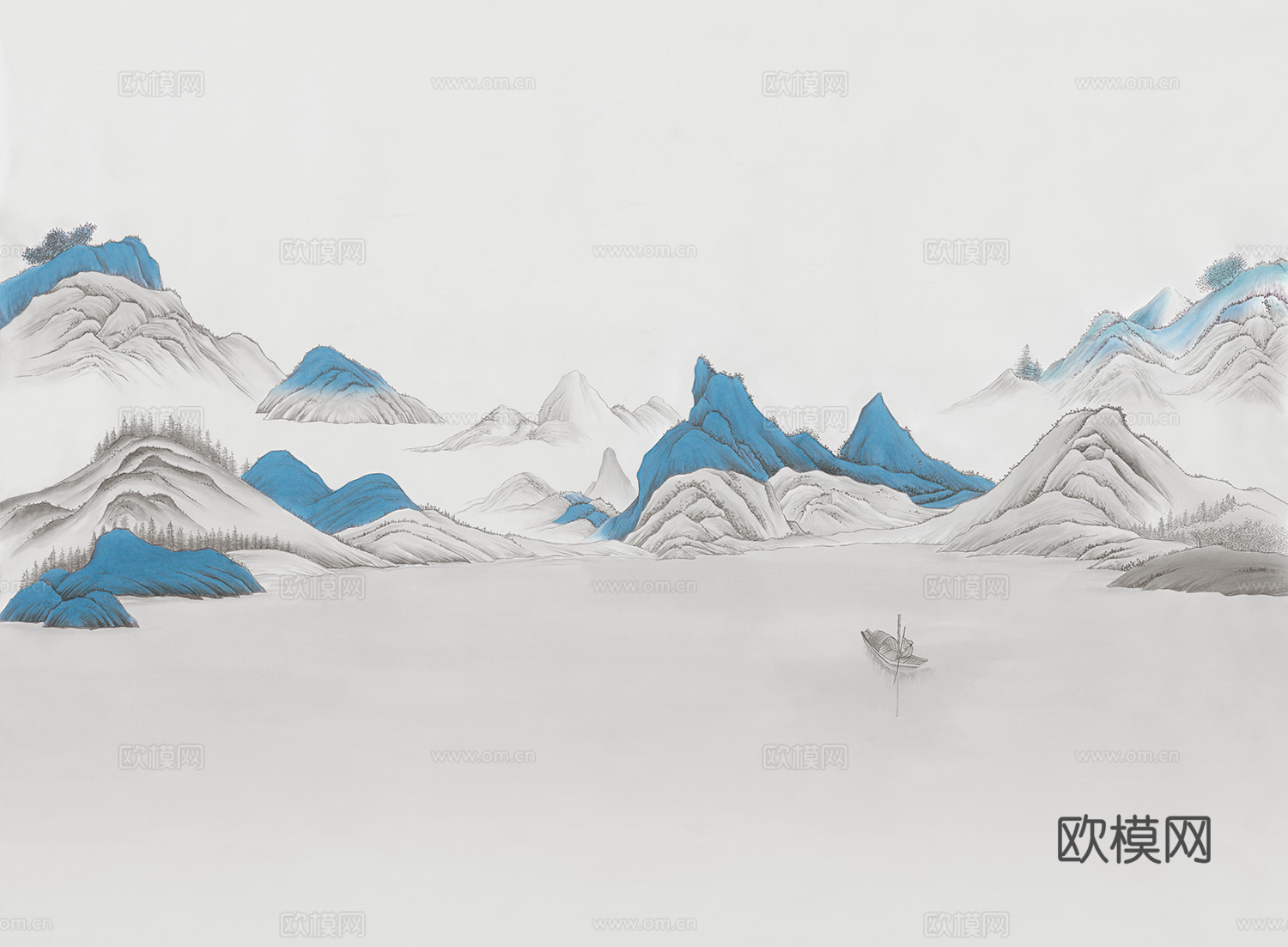 中式山水水墨画壁纸壁画装饰画