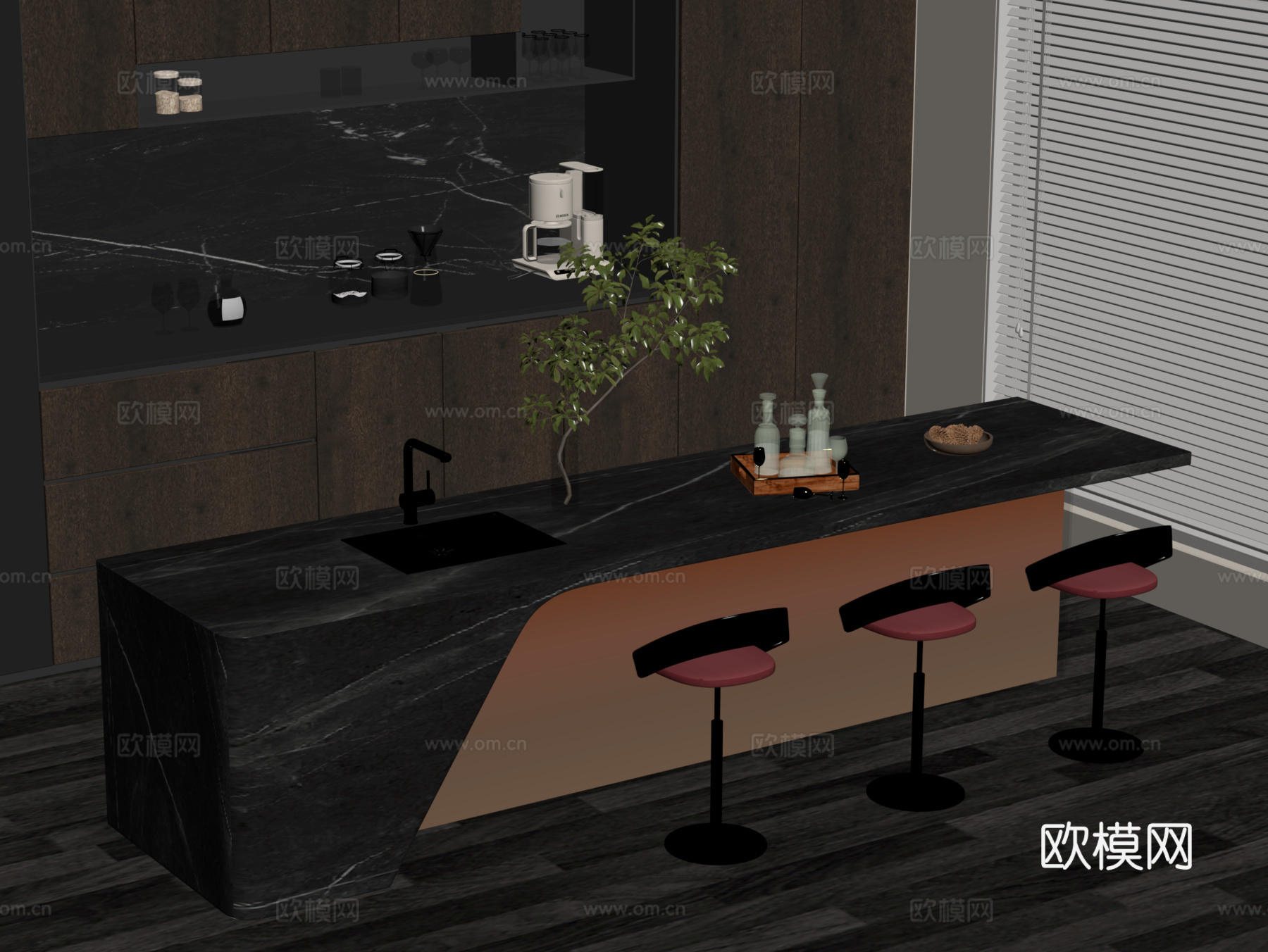 吧台中岛台su模型