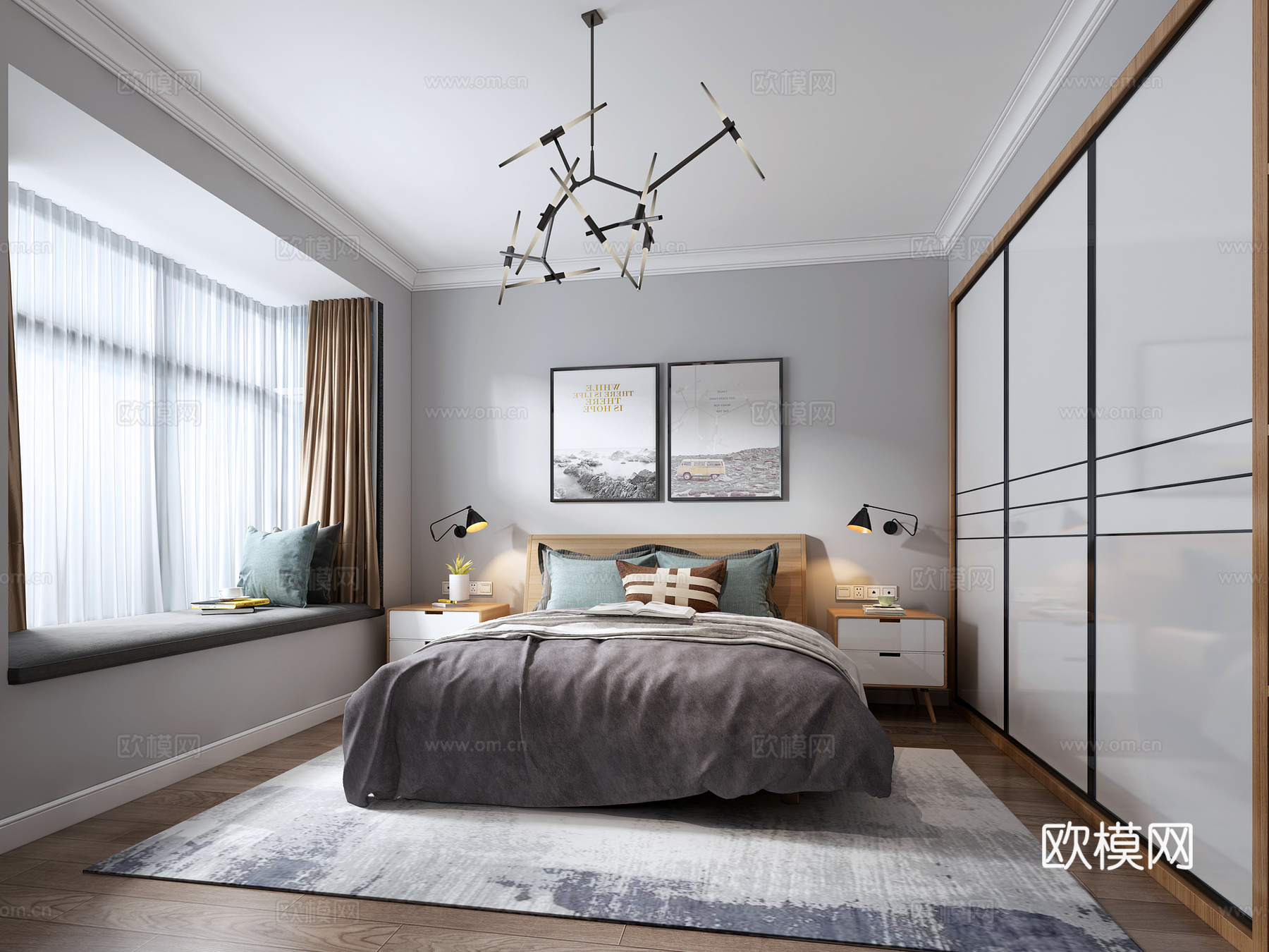 北欧主人房现代卧室主人房3d模型下载