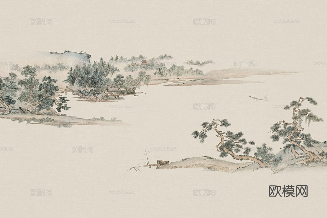 中式山水水墨画壁纸壁画装饰画